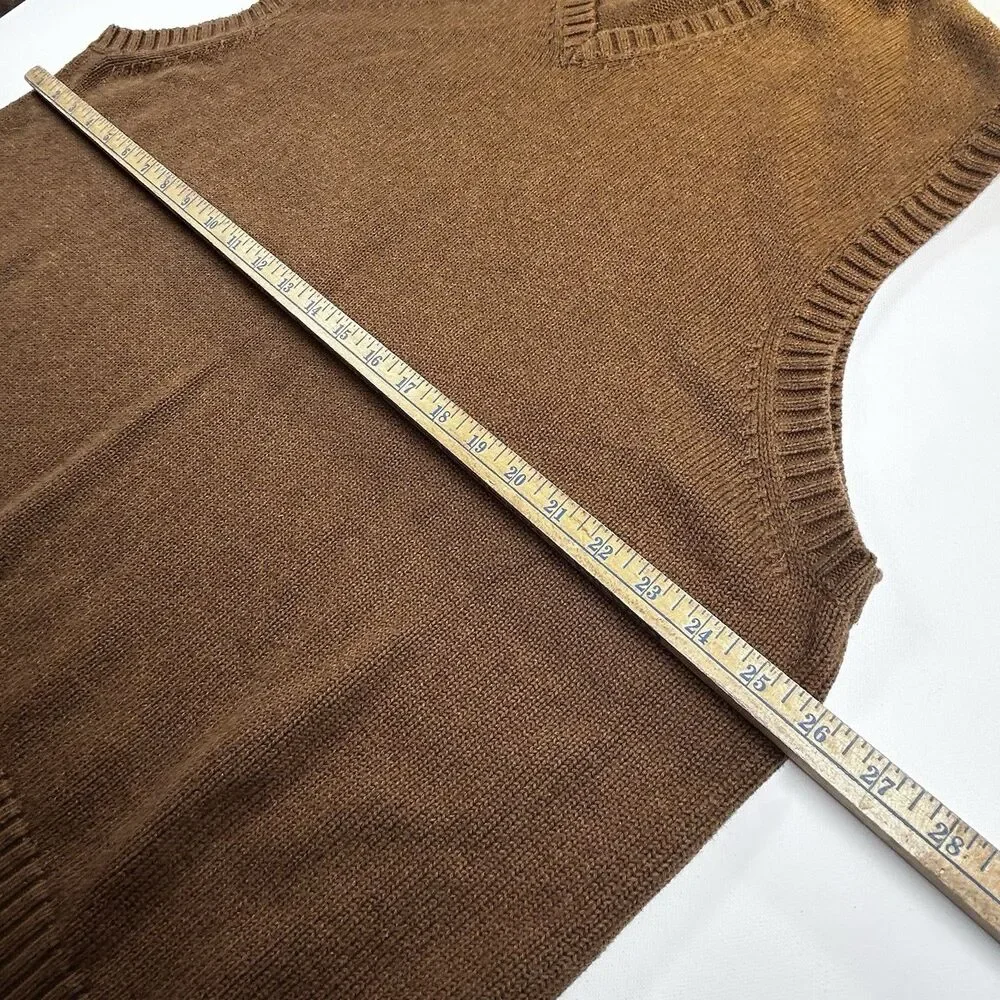Vintage Lands End V-neck Sweater Vest Brown Tan 100% Cotton Hong Kong Mens XXL